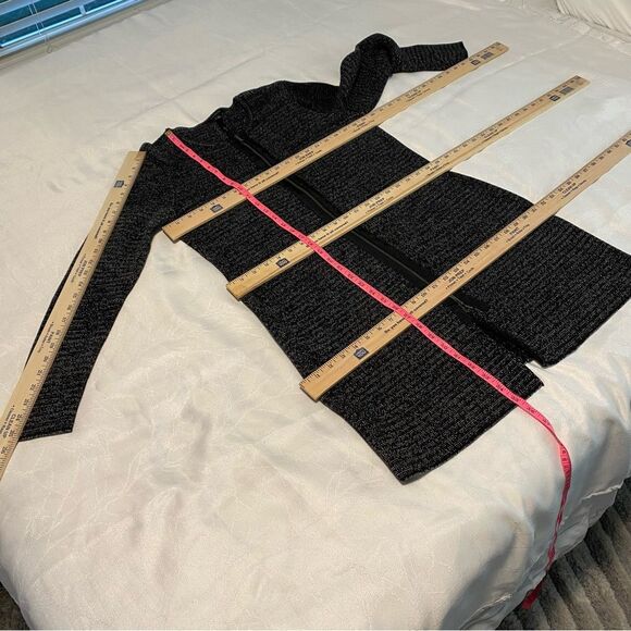 NWOT Talbots Black White Double Front Zip Front Long Jacket Dress Sweater SZ M - Picture 7 of 9